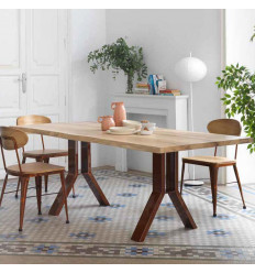 Mesa de forja con tapa de madera Trento