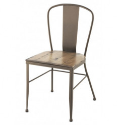 Silla de forja industrial Roma con asiento de madera