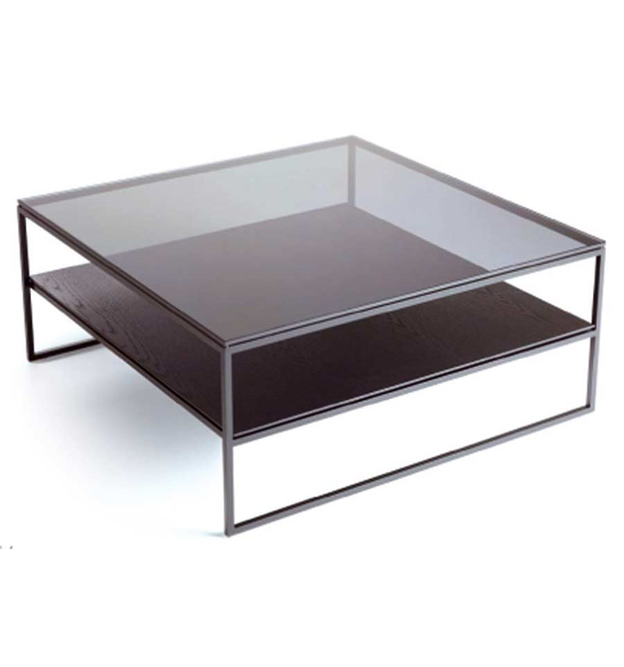 Mesa de centro de cristal con ruedas y bandeja de madera