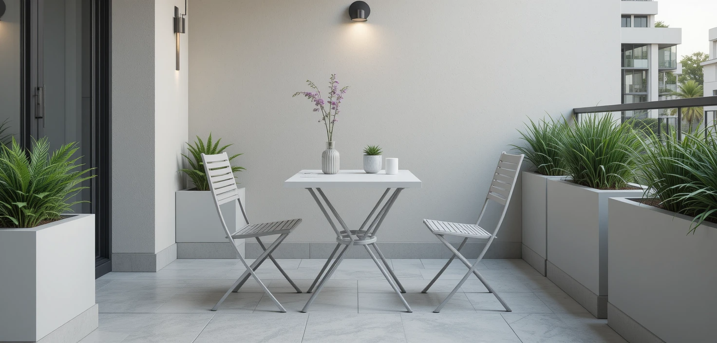 Varanda minimalista com linhas depuradas